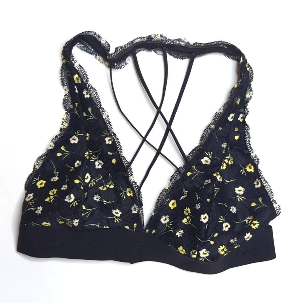 Victoria's Secret PINK Bralette Lace Strappy Back Halter Neck Medium